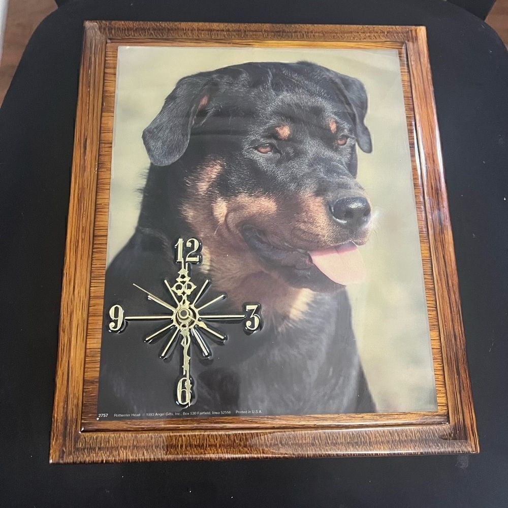 Rare Vintage Wooden Epoxy Rottweiler Clock 1993